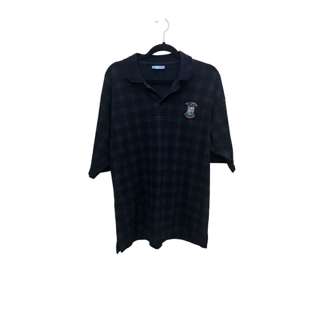 The Old Course St Andrew Golf Polo - Navy/Green Plaid Scottish Tartan Plaid
